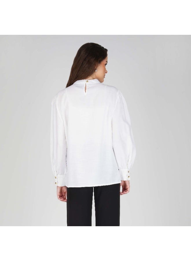 Linelle Soft Crepe Ladies Shirt – High Neck and Full Sleeves with Embroidery - Image 2