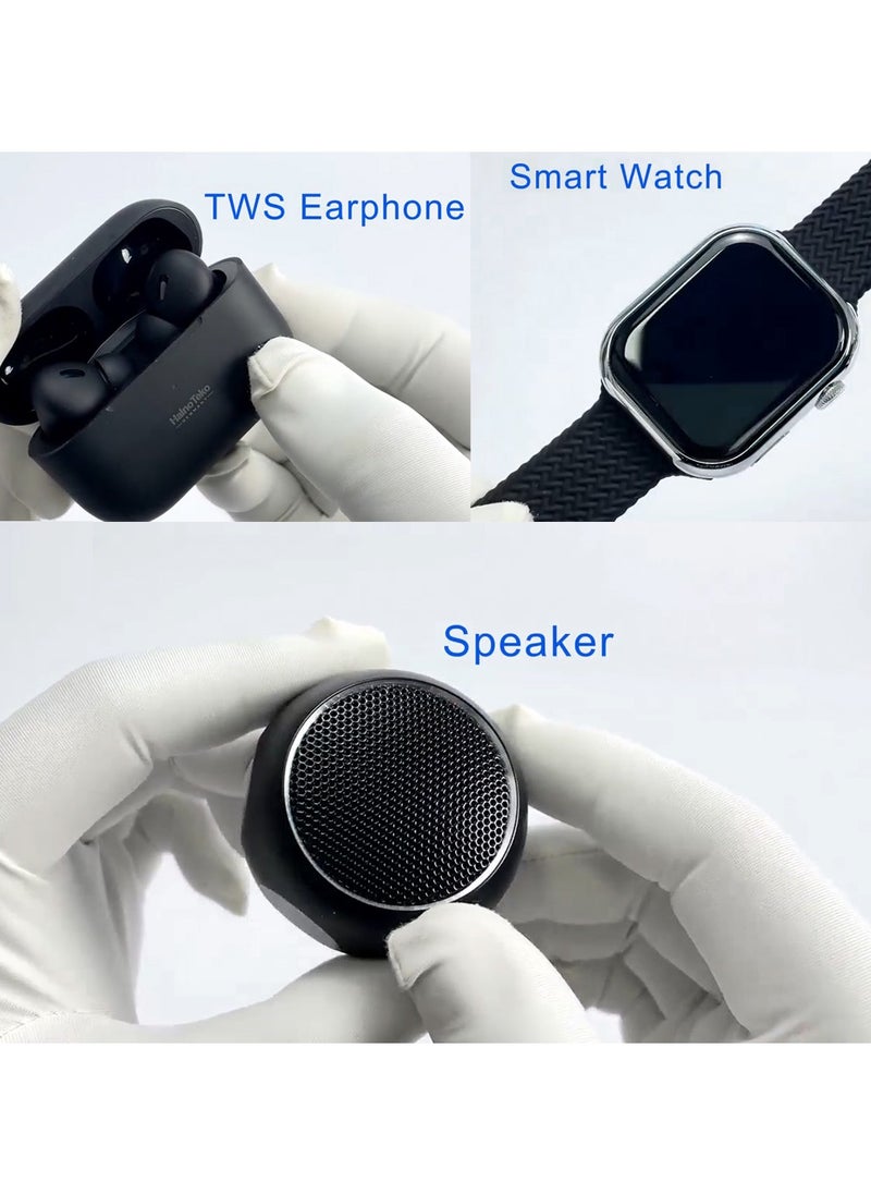 Haino Teko - Haino Teko Germany GP20 Full Screen Display Smart Watch With Portable Bluetooth Speaker and Wireless Earphone Combo For Ladies and Gents Black - Image 1
