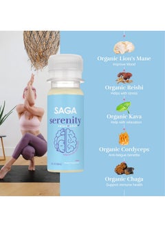 SAGA Serenity Kava Wellness Shots With Organic Lion Mane Cordyceps Chaga Reishi Adaptogens Functional Beverage To Support Relaxation Sleep Stress Vegan Gluten Free Peach 6 Pack  - Image 3