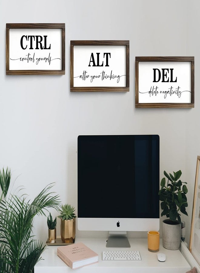 Pinetree Art ديكور حائط تحفيزي من باينتري آرت للمكتب، مجموعة من 3 لوحات خشبية ريفية مؤطرة، فن جداري ملهم CTRL ALT DEL للمنزل والمكتب والفصل الدراسي وجدار المكتب، ديكور عقلية إيجابية، (6 بوصات × 12 بوصة × 3 بوصات) - Image 4