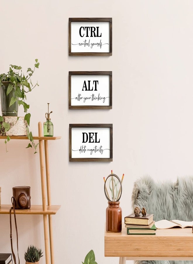 Pinetree Art ديكور حائط تحفيزي من باينتري آرت للمكتب، مجموعة من 3 لوحات خشبية ريفية مؤطرة، فن جداري ملهم CTRL ALT DEL للمنزل والمكتب والفصل الدراسي وجدار المكتب، ديكور عقلية إيجابية، (6 بوصات × 12 بوصة × 3 بوصات) - Image 3
