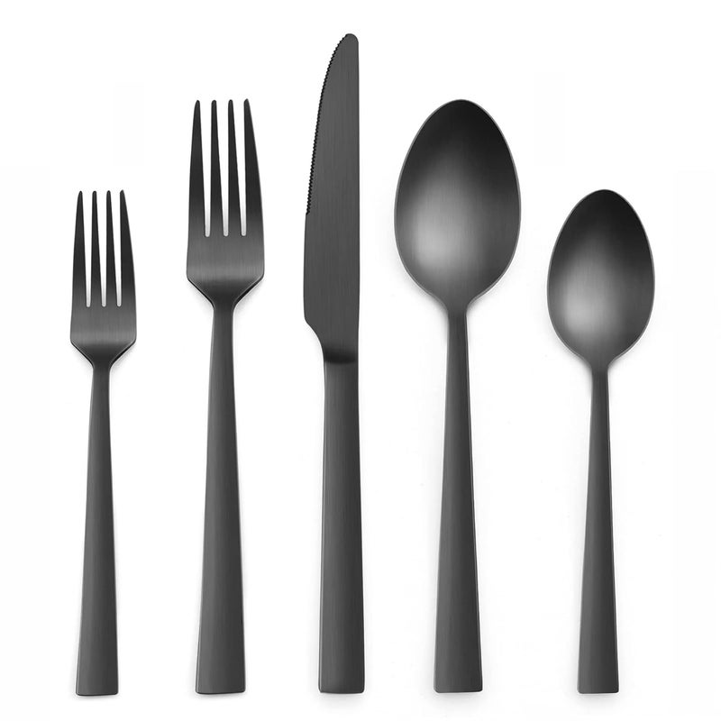 HaWare Black Silverware Set HaWare 40 Pieces Stainless Steel Square Flatware Cutlery Set for 8 Modern Tableware Eating Utensils for Kitchen Matte Finish Dishwasher Safe - Image 1