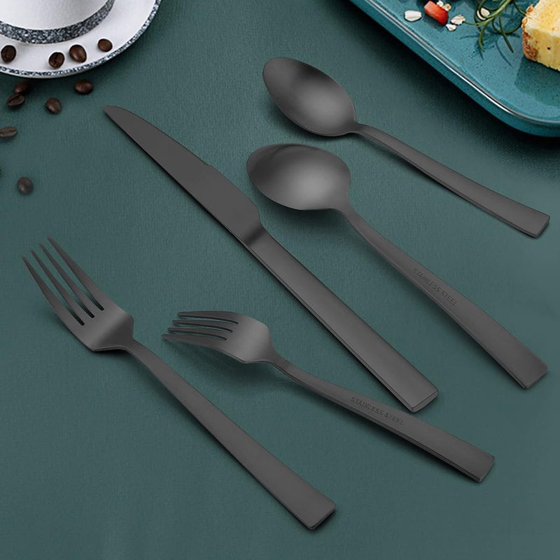 HaWare Black Silverware Set HaWare 40 Pieces Stainless Steel Square Flatware Cutlery Set for 8 Modern Tableware Eating Utensils for Kitchen Matte Finish Dishwasher Safe - Image 3