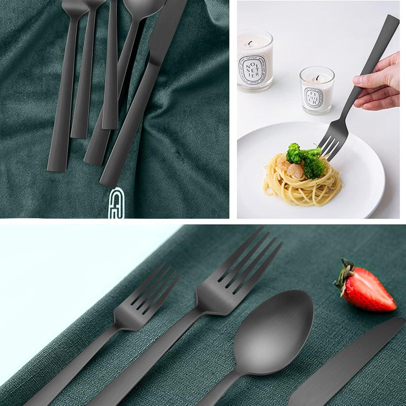 HaWare Black Silverware Set HaWare 40 Pieces Stainless Steel Square Flatware Cutlery Set for 8 Modern Tableware Eating Utensils for Kitchen Matte Finish Dishwasher Safe - Image 4