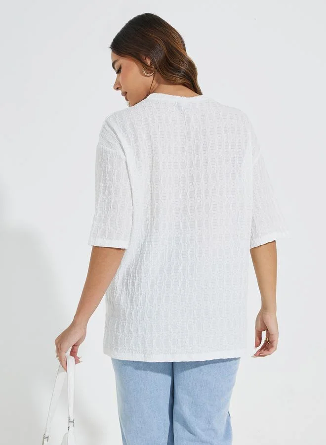 Styli Oversized Textured T-Shirt with Dropped Shoulder