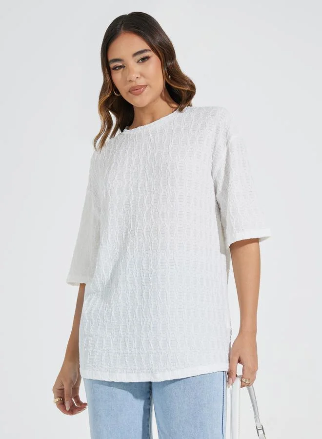 Styli Oversized Textured T-Shirt with Dropped Shoulder