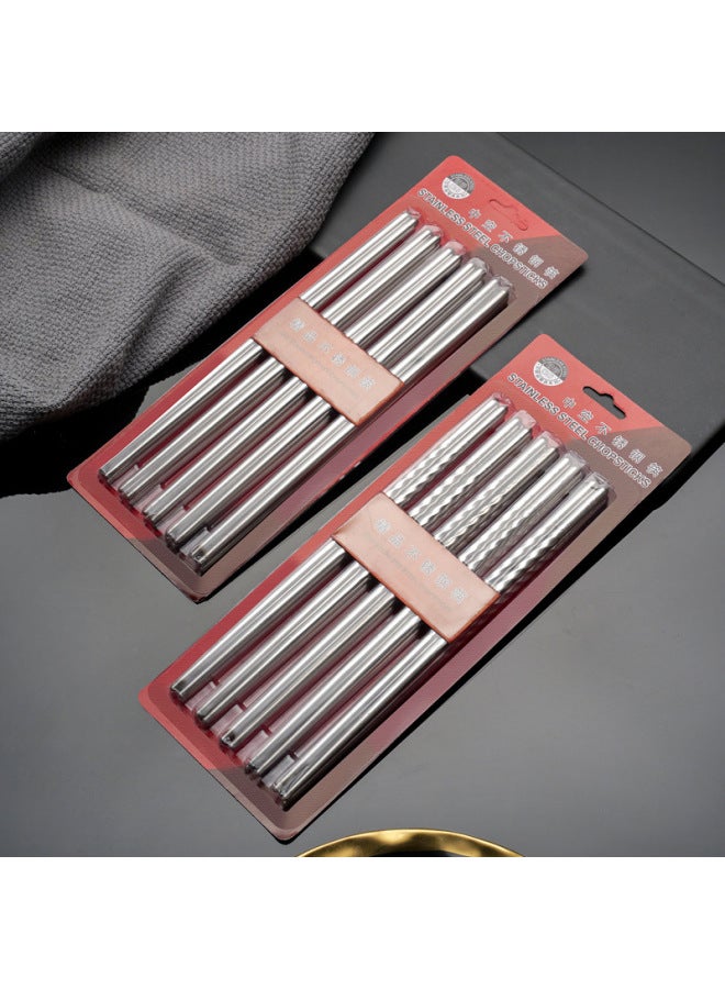 Household Stainless Steel Chopsticks Suction Card Boxed Threaded Chopsticks Five Pairs Canteen Restaurant Non-slip Round Chopsticks-Color:Five Pairs Of Bare Round Chopsticks  - Image 5