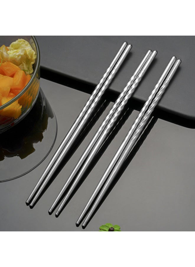 Household Stainless Steel Chopsticks Suction Card Boxed Threaded Chopsticks Five Pairs Canteen Restaurant Non-slip Round Chopsticks-Color:Five Pairs Of Bare Round Chopsticks  - Image 3