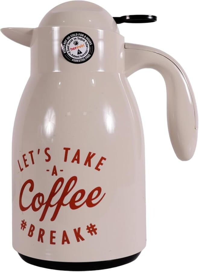 Herevin Decorated Vacuum Flask - 1 Liter Capacity, Multicolor, Stainless Steel, Keeps Hot/Cold for Hours, Made in Turkey (Home, Office, Camping), Creme
