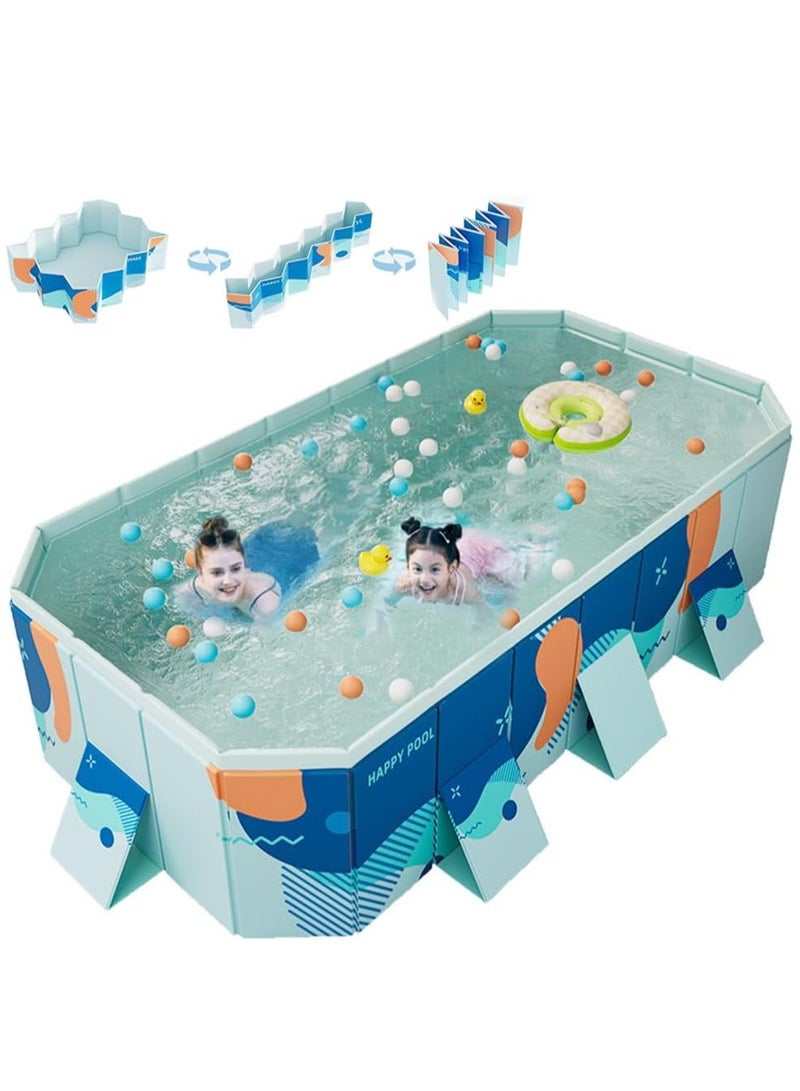 0 تي أوه وان تيك حوض سباحة، حوض سباحة قابل للطي مع 3 مصارف، حوض سباحة مستطيل فوق الأرض، لوحة دعم مثلثة عالية الثبات، حوض سباحة محمول غير قابل للنفخ لفناء الحديقة (210*140*55 سم) - Image 1