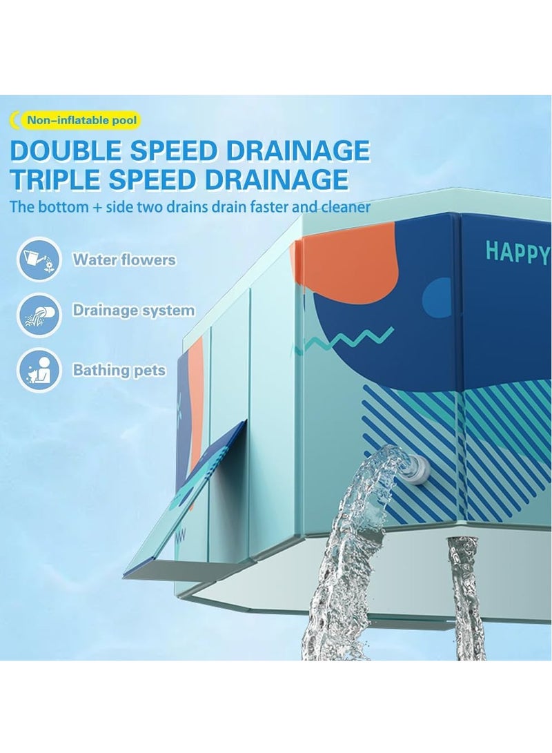 0 تي أوه وان تيك حوض سباحة، حوض سباحة قابل للطي مع 3 مصارف، حوض سباحة مستطيل فوق الأرض، لوحة دعم مثلثة عالية الثبات، حوض سباحة محمول غير قابل للنفخ لفناء الحديقة (210*140*55 سم) - Image 3