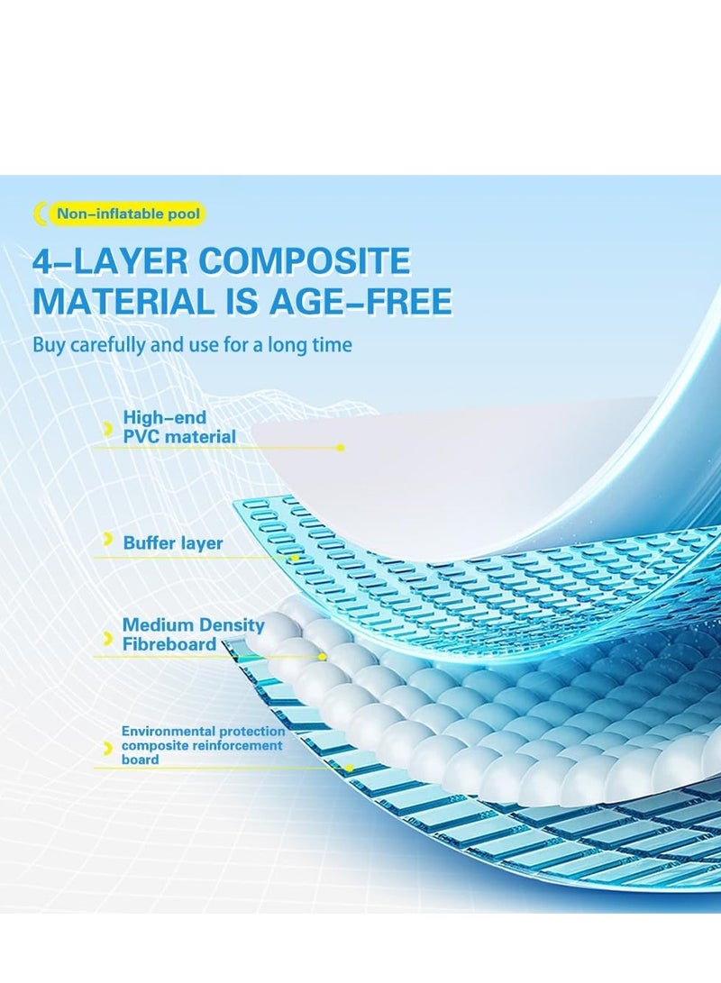 0 تي أوه وان تيك حوض سباحة، حوض سباحة قابل للطي مع 3 مصارف، حوض سباحة مستطيل فوق الأرض، لوحة دعم مثلثة عالية الثبات، حوض سباحة محمول غير قابل للنفخ لفناء الحديقة (210*140*55 سم) - Image 4