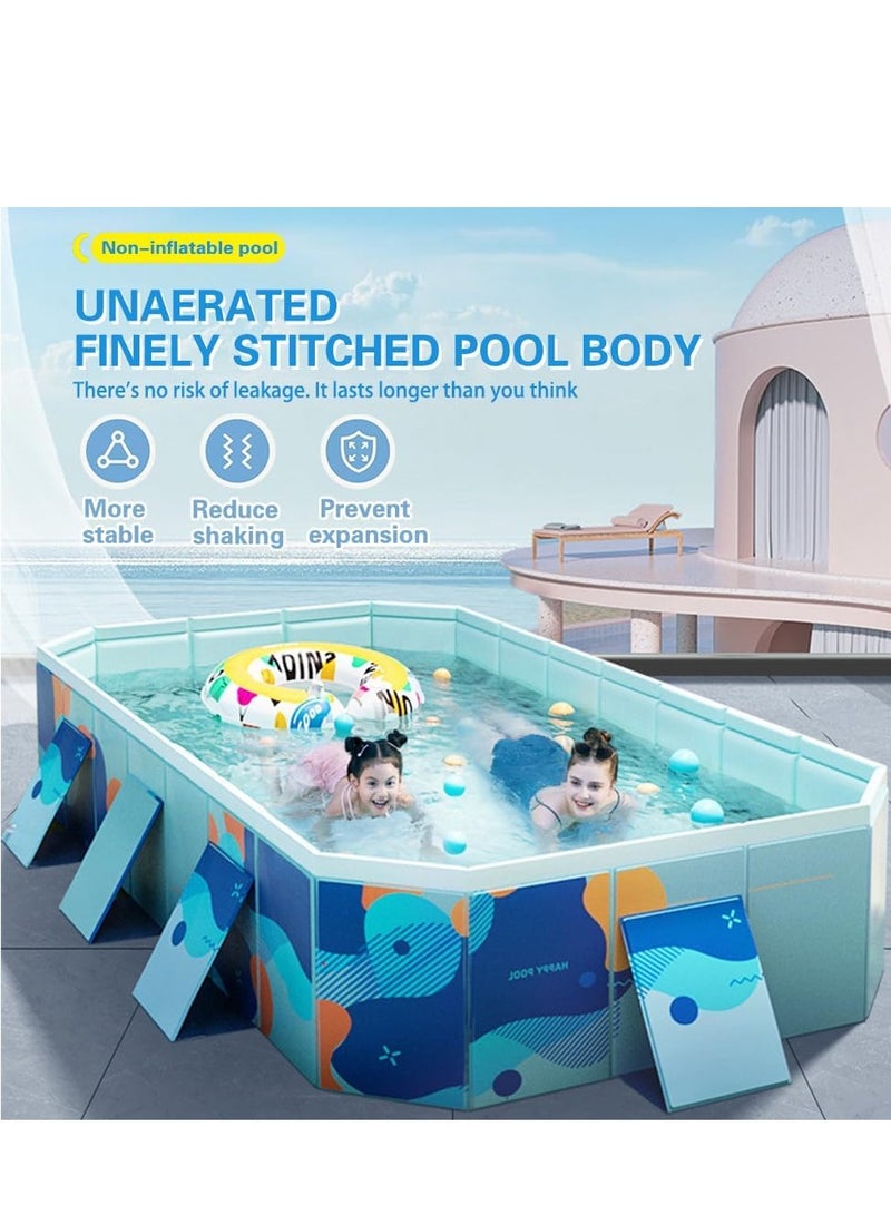 0 تي أوه وان تيك حوض سباحة، حوض سباحة قابل للطي مع 3 مصارف، حوض سباحة مستطيل فوق الأرض، لوحة دعم مثلثة عالية الثبات، حوض سباحة محمول غير قابل للنفخ لفناء الحديقة (210*140*55 سم) - Image 5