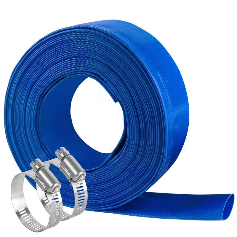 Eastrans 114x100ft Blue PVC LayFlat Backwash Hose for Swimming Pools Heavy Duty Discharge Hose Reinforced Pool Drain Hose Weather Resistant Ideal for Water Transferring