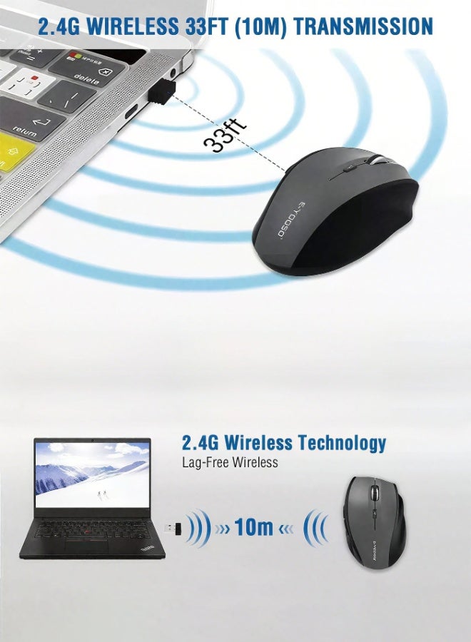 إي-يوسو E-1010 فأرة لاسلكية 2.4 جيجاهرتز - عمر بطارية 18 شهرًا، 4800 نقطة في البوصة، تصميم مريح بـ 6 أزرار - مثالية للعمل والألعاب والإنتاجية (رمادي) - Image 3