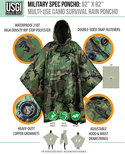 USGI Industries Lightweight Tactical Ripstop Camouflage Rain Poncho for Hiking, Hunting, Survival - USGI Style - Image 4