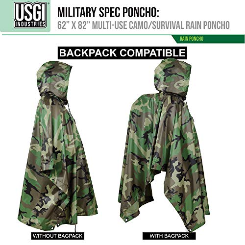 USGI Industries Lightweight Tactical Ripstop Camouflage Rain Poncho for Hiking, Hunting, Survival - USGI Style - Image 2