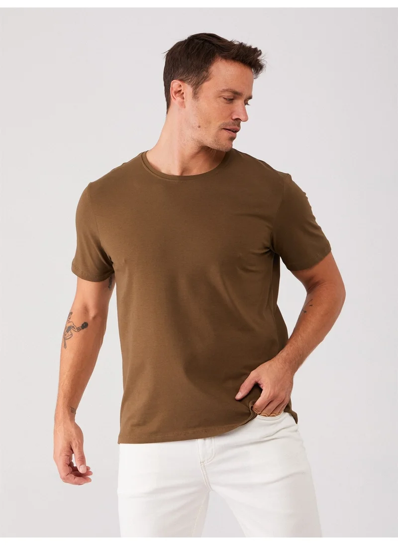 Dufy Khaki Men's Slim Fit Crew Neck Tshirt