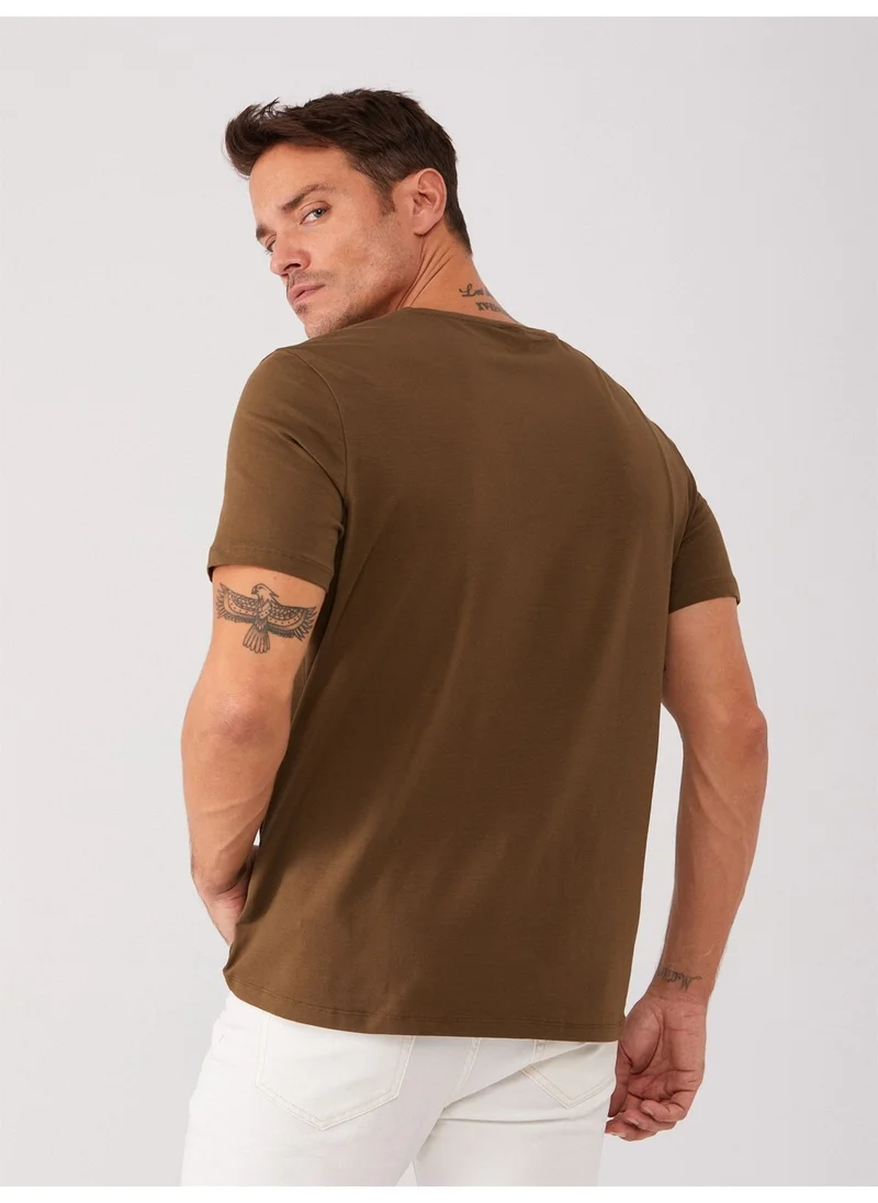 Dufy Khaki Men's Slim Fit Crew Neck Tshirt