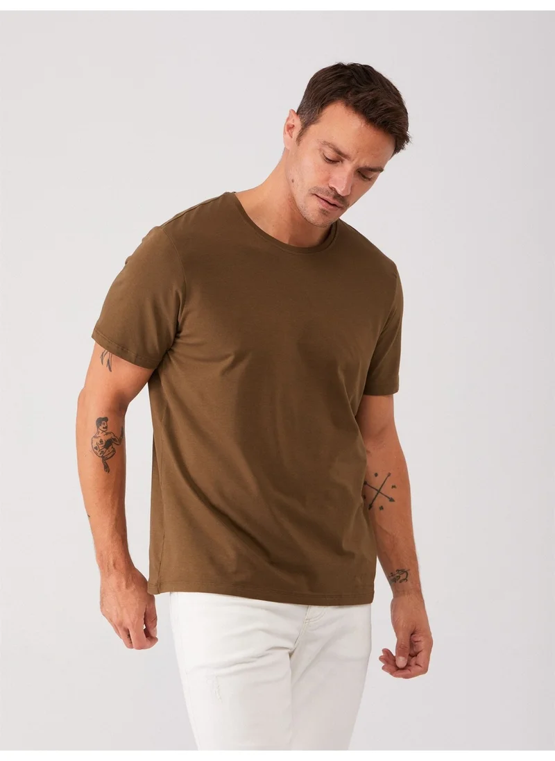 Dufy Khaki Men's Slim Fit Crew Neck Tshirt