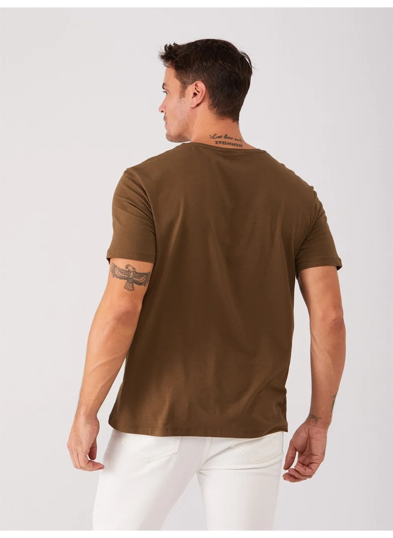 Dufy Khaki Men's Slim Fit Crew Neck Tshirt