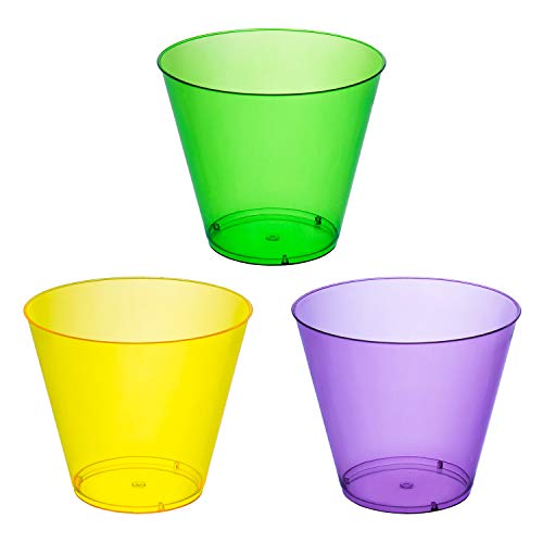 Party Essentials Hard Plastic 50 Count Party Cups/Tumblers, 9-Ounce, Mardi Gras Mix - Image 1