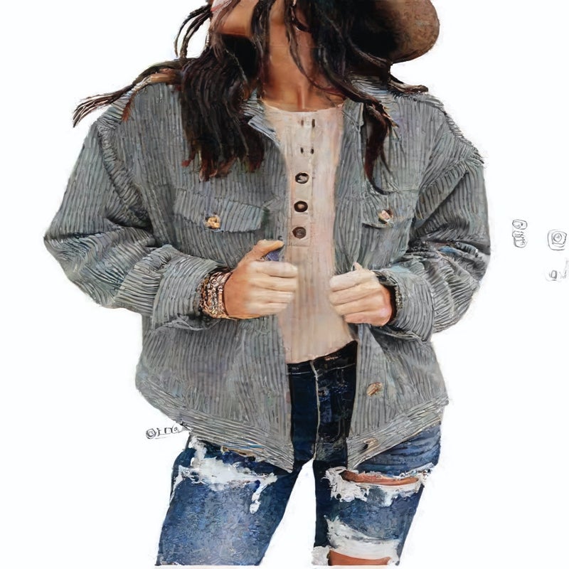 Women's Corduroy Open Front Jacket Loose Fit Cardigan Coat - Image 5