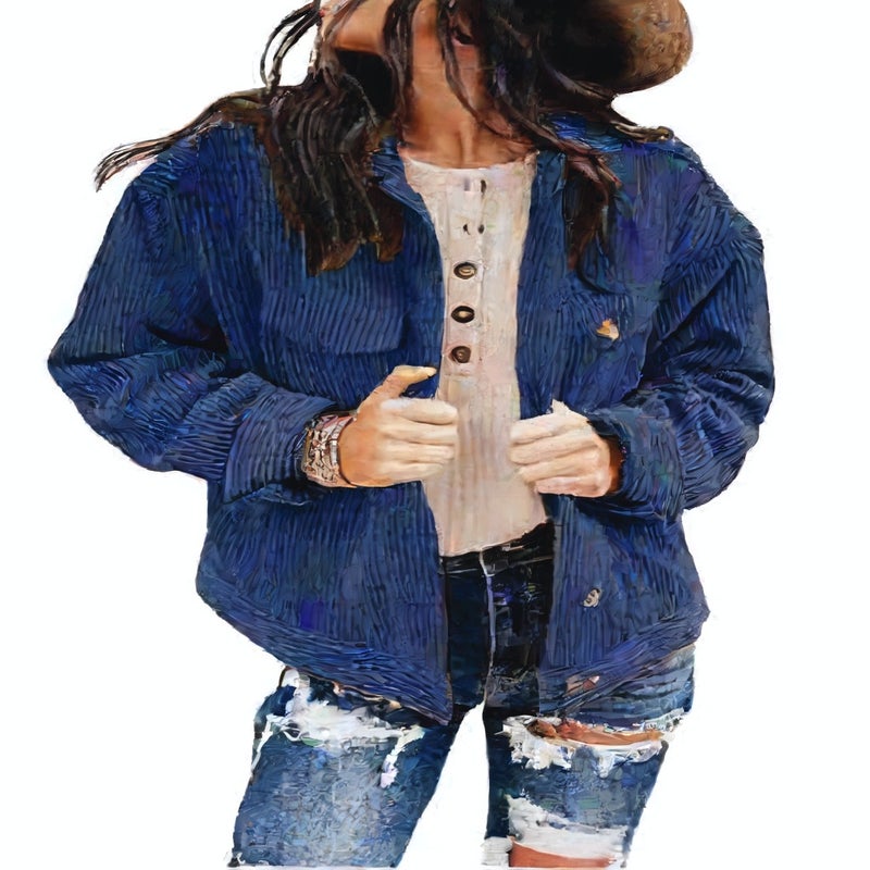 Women's Corduroy Open Front Jacket Loose Fit Cardigan Coat - Image 2