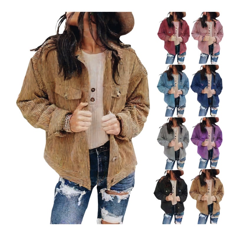 Women's Corduroy Open Front Jacket Loose Fit Cardigan Coat - Image 1
