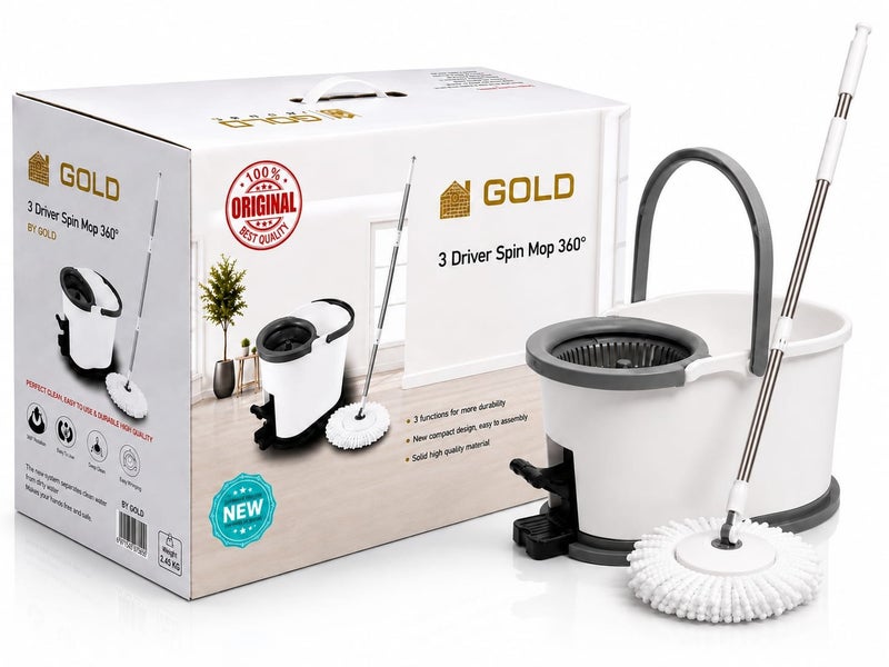 360° Spin Mop with Foot-Pedal Bucket, Super Absorbent Microfiber Head, Fast Cleaning & Drying System, Suitable for All Floor Types