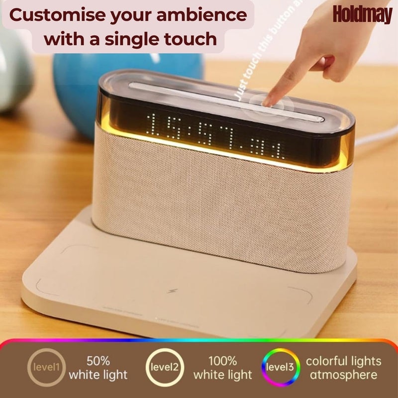 Holdmay Multifunctional LED Alarm Clock with Bluetooth Speaker Wireless Charger RGB Night Light USBC Charging 4 Color Options Perfect for Home Office and Bedroom Decor - Image 4