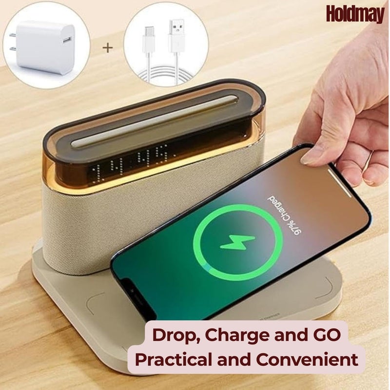 Holdmay Multifunctional LED Alarm Clock with Bluetooth Speaker Wireless Charger RGB Night Light USBC Charging 4 Color Options Perfect for Home Office and Bedroom Decor - Image 3