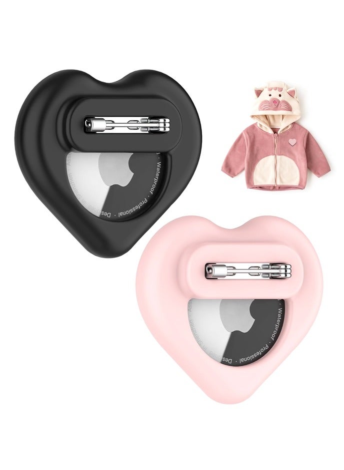 2 Pack Heart AirTag Holder for Kids, Hidden Silicone Case for AirTag Tracker for Kids with Invisible Pin, Anti Lost, Elderly, Luggage - Image 1