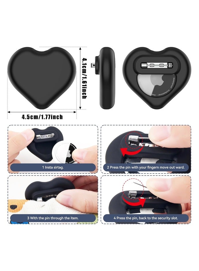 2 Pack Heart AirTag Holder for Kids, Hidden Silicone Case for AirTag Tracker for Kids with Invisible Pin, Anti Lost, Elderly, Luggage - Image 2