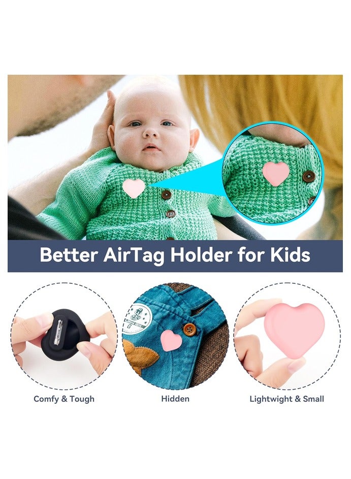 2 Pack Heart AirTag Holder for Kids, Hidden Silicone Case for AirTag Tracker for Kids with Invisible Pin, Anti Lost, Elderly, Luggage - Image 3