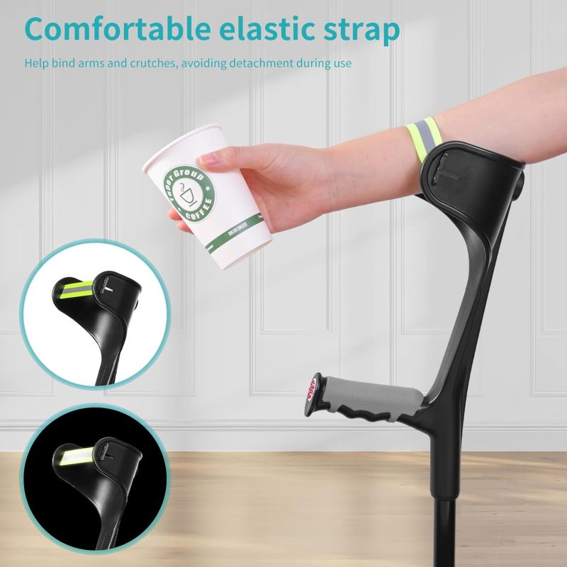 Forearm Crutches 1 Pair Black Lightweight Aircraft-Grade Aluminum Alloy Adjustable Height 31 to 36 Inches - Single-Handed Folding Design Ergonomic Elbow Crutches for Adult Active Recovery Travel - Image 2