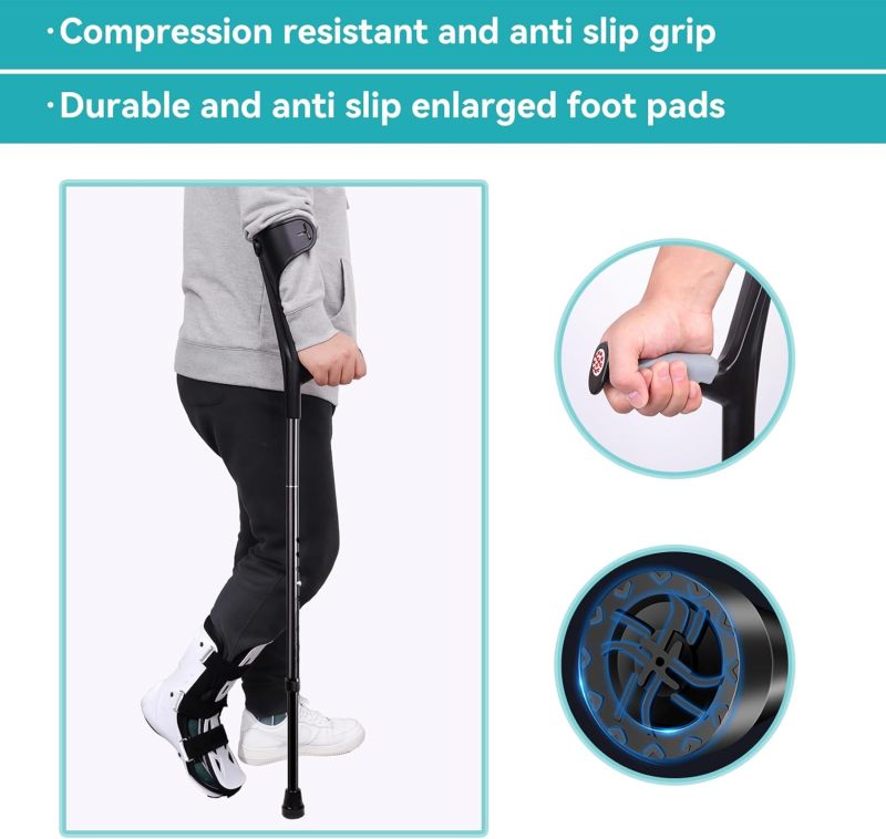 Forearm Crutches 1 Pair Black Lightweight Aircraft-Grade Aluminum Alloy Adjustable Height 31 to 36 Inches - Single-Handed Folding Design Ergonomic Elbow Crutches for Adult Active Recovery Travel - Image 5