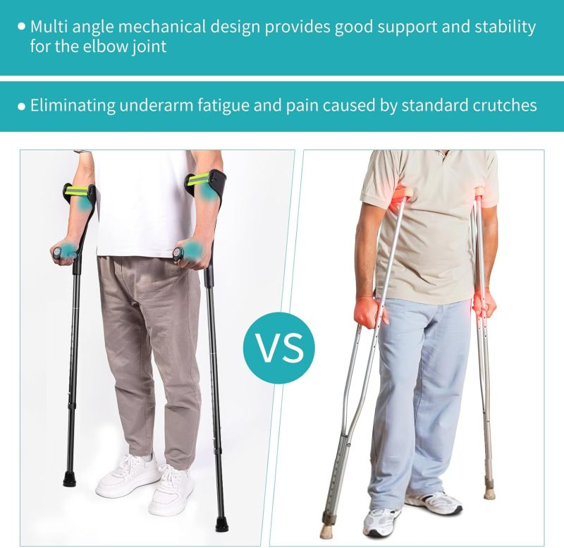 Forearm Crutches 1 Pair Black Lightweight Aircraft-Grade Aluminum Alloy Adjustable Height 31 to 36 Inches - Single-Handed Folding Design Ergonomic Elbow Crutches for Adult Active Recovery Travel - Image 3