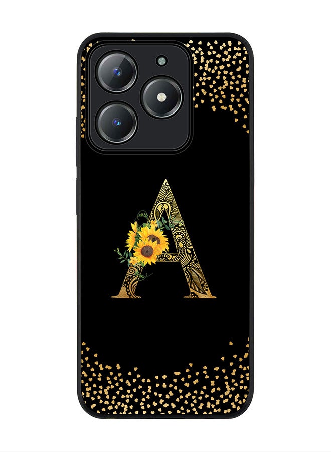 Stylizedd For Realme C63 / Realme C61 4G Case,Slim fit Camera Protection, Shockproof Thin Phone cover  - Custom Floral Monogram - A ( Black ) - Image 1