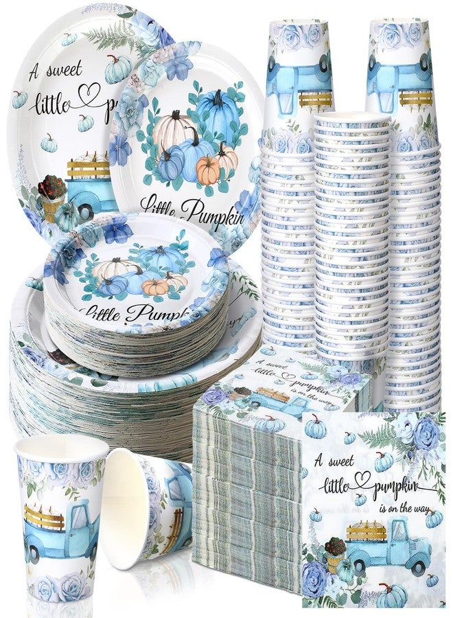 Hsei 250 Pcs a Little Pumpkin Plates and Napkins Party Decorations Disposable Tableware Sets Baby Shower Birthday Party Supplies Serves 50 Guests Dinnerware Baby Bridal Shower Favors - Image 1