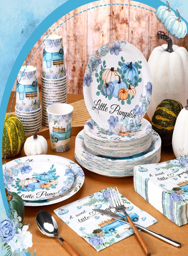 Hsei 250 Pcs a Little Pumpkin Plates and Napkins Party Decorations Disposable Tableware Sets Baby Shower Birthday Party Supplies Serves 50 Guests Dinnerware Baby Bridal Shower Favors - Image 3