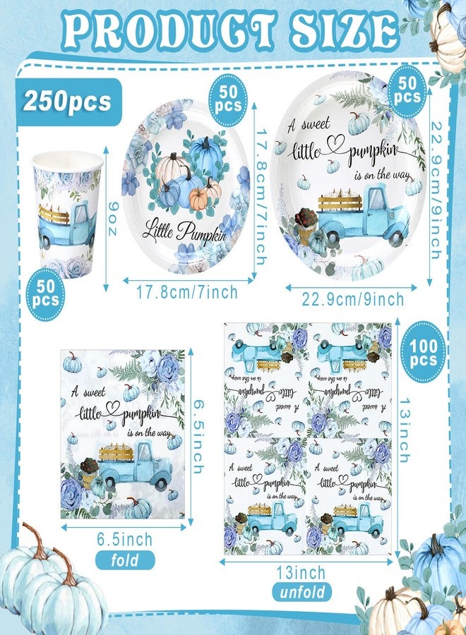 Hsei 250 Pcs a Little Pumpkin Plates and Napkins Party Decorations Disposable Tableware Sets Baby Shower Birthday Party Supplies Serves 50 Guests Dinnerware Baby Bridal Shower Favors - Image 2