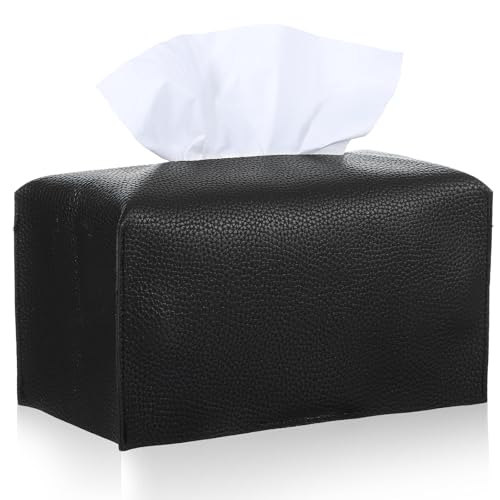 Lnngub Modern Rectangular PU Leather Black Tissue Box Cover - Image 1