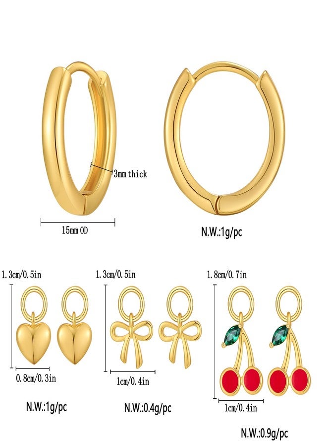 FAUTHENTICUTE Small Gold Huggie Hoops With Interchangeable Heart Bow Cherry Charms Mix and Match Drop Dangle Earring Pack Cute Charm Earrings Set - Image 5