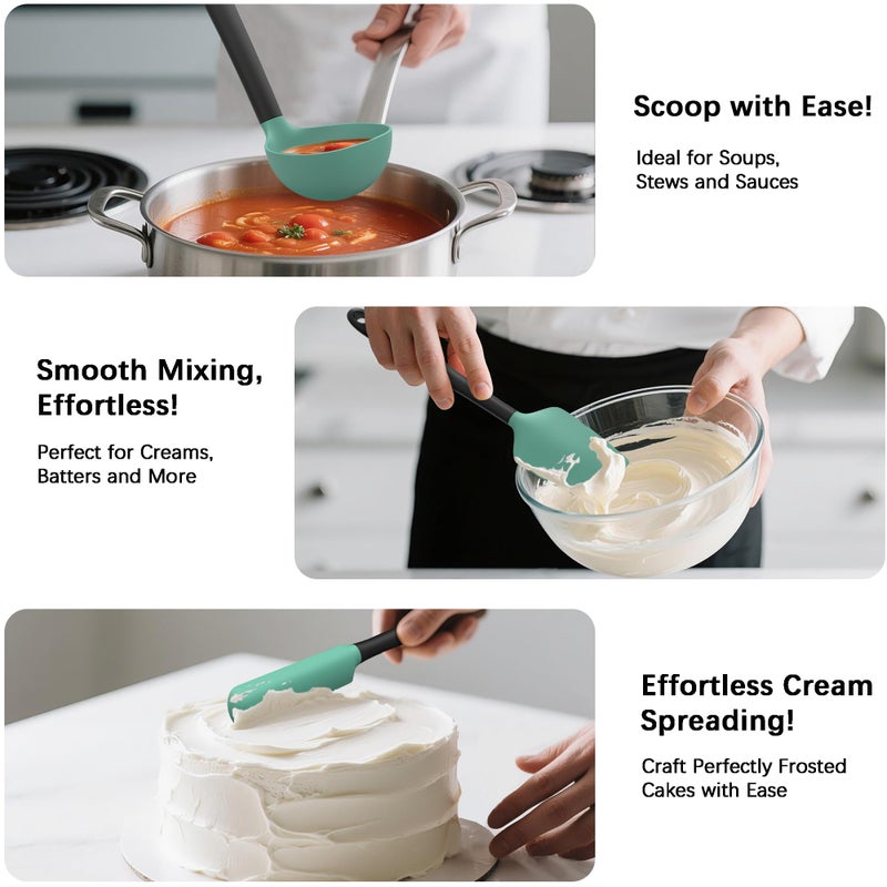 Coukre Silicone Kitchen Cooking Utensils Set with Holder â€“ Heat-Resistant, Food-Grade Kitchen Tools, Spatula, Spoon & Gadgets for Non-Stick Pans, Dishwasher Safe (14, AquaGreen) - Image 4