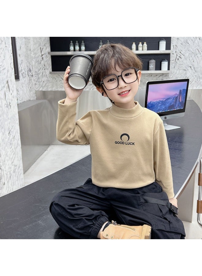 Boys Half Turtleneck Bottoming Shirt Autumn And Winter New Kidsren's Warm Inner T-shirt Baby Boy Velvet Top - Image 1
