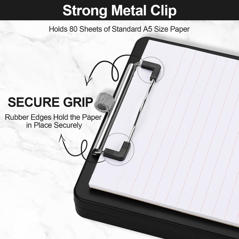 Meiikun Small Clipboard with Storage, A5 Clipboards with Pen Holder, Half Letter Clip Boards 6x9 Mini Plastic Clipboard with Low Profile Clip for Classroom, School, Office Supplies (Black) - Image 4
