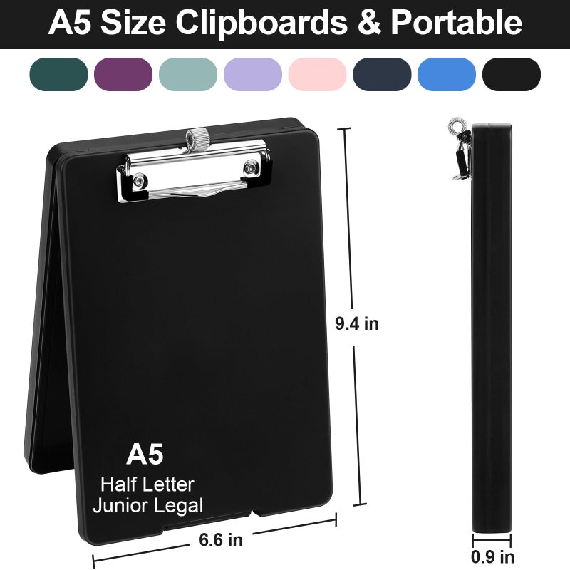 Meiikun Small Clipboard with Storage, A5 Clipboards with Pen Holder, Half Letter Clip Boards 6x9 Mini Plastic Clipboard with Low Profile Clip for Classroom, School, Office Supplies (Black) - Image 2