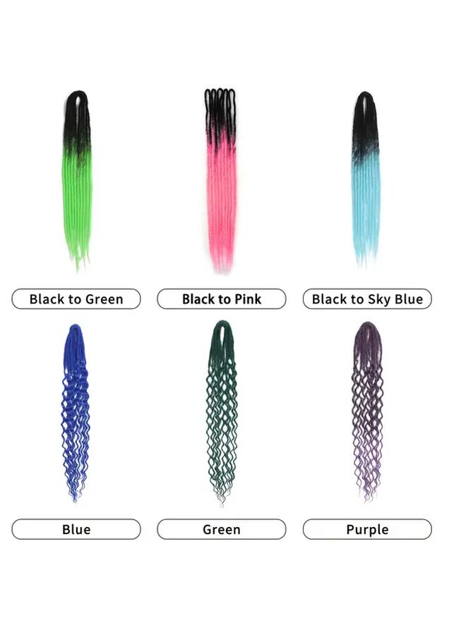 24 Inch Black To Sky Blue Wavy Braids Synthetic Double Head Boho Handmade Braids - Image 2
