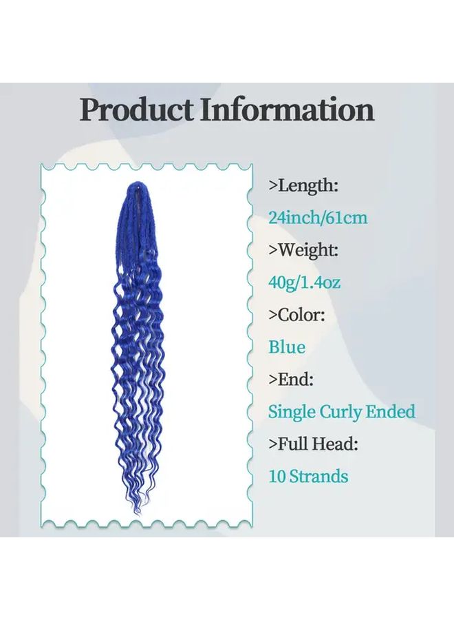 24 Inch Black To Sky Blue Wavy Braids Synthetic Double Head Boho Handmade Braids - Image 4